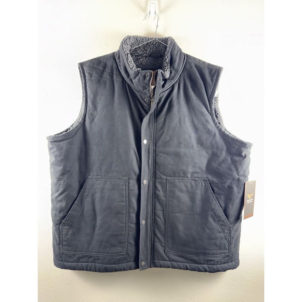 NWT Weather Club Workwear Mens XXL Black Canvas Work Vest Sherpa Lined Snap Zip